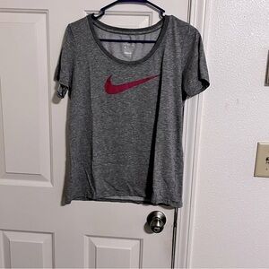 Women’s The Nike  Tee Dri Fit Shirt Medium Gray Pink Swoosh  Comfy Light